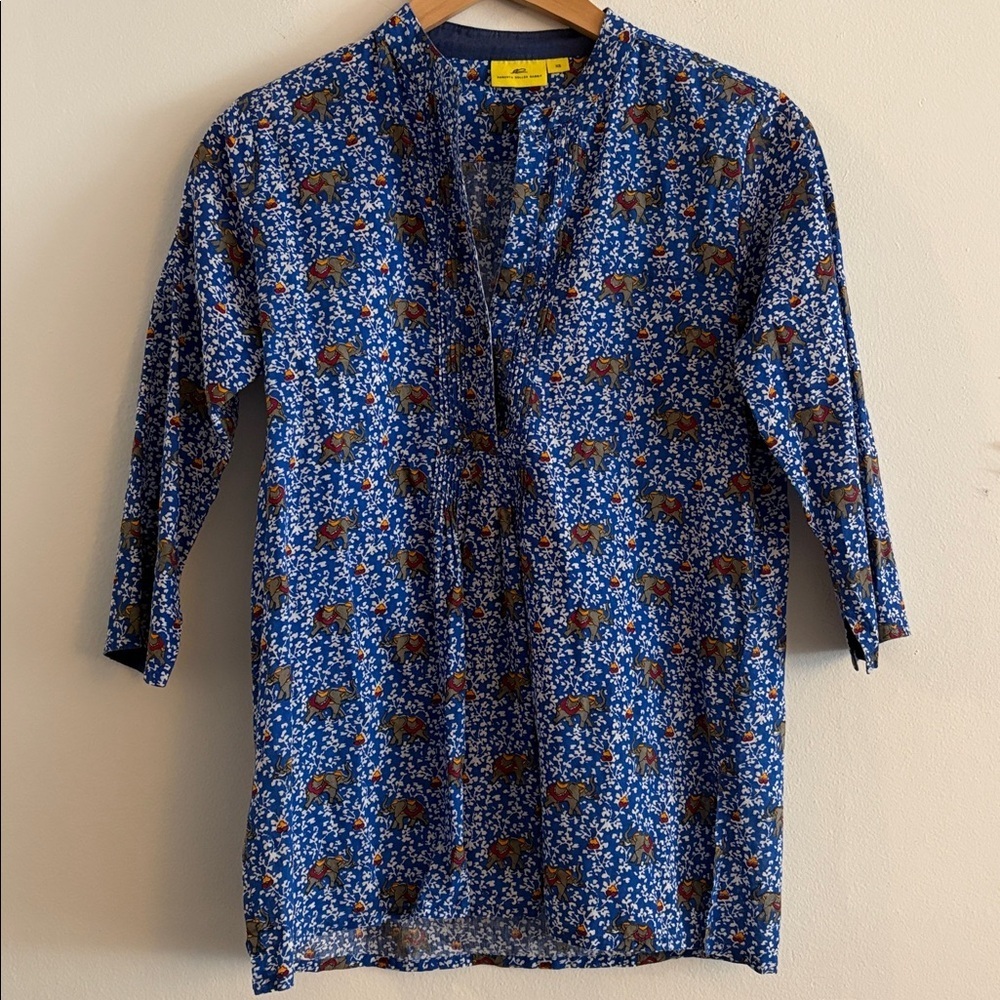 Roberta Roller Rabbit Elephant Print Blouse Top Size Small